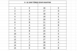 9 ve 10.Sınıf Türkçe Taraması Cevap Anahtarı